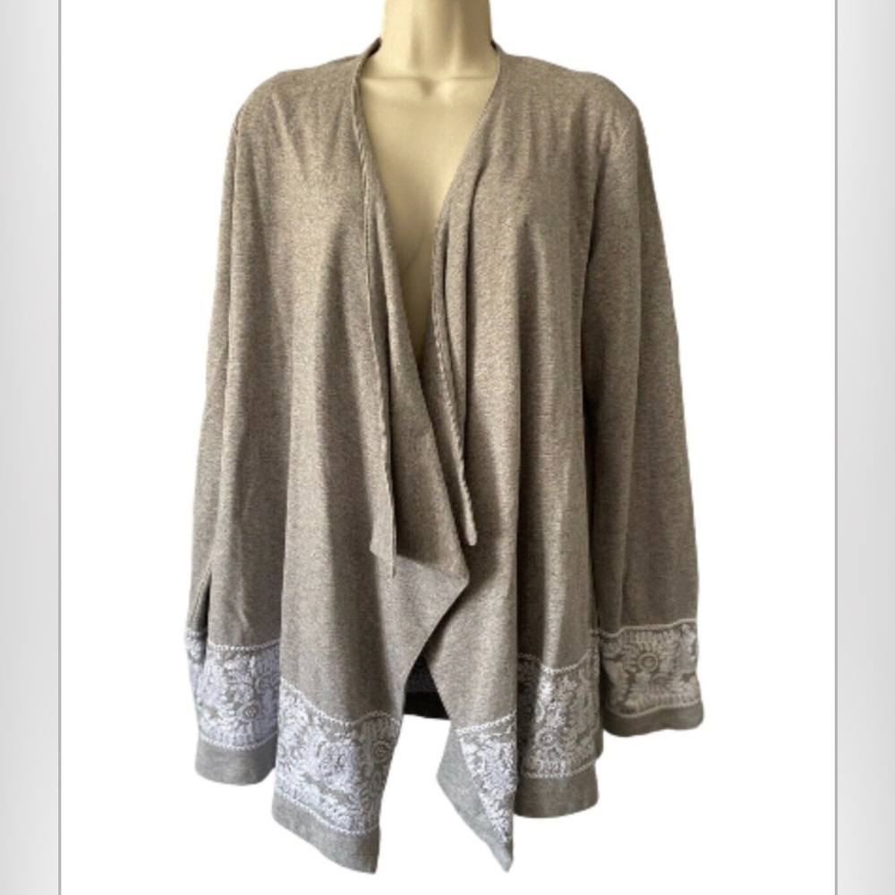 Chelsea & Theodore Cardigan L Gray Embroidered Boho Cottagecore Drape Festival